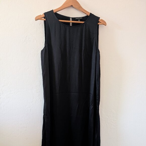 Eileen Fisher Black 100% Silk Shift Dress - Picture 2 of 9